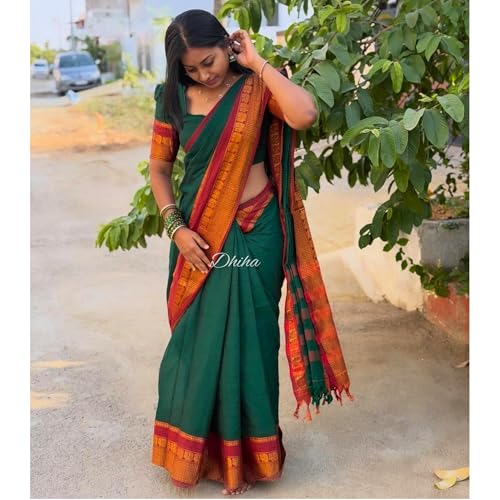 Image of Narayanpet Pure Cotton Saree for Women | Preethika Big Border Saree with Running Blouse | Tassels | Handloom Weave