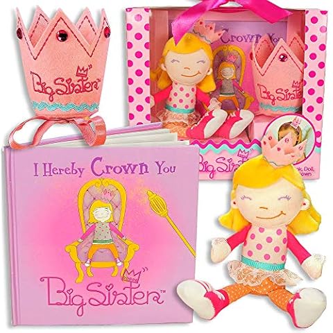 Tickle & Main 3 Pcs Big Sister Gifts for Little Girls, Includes I Hereby Crown You Big Sister Book, Soft Cloth Doll, and Child Size Crown, Ideal for Announcing a New Sibling, Educational and Engaging Cover