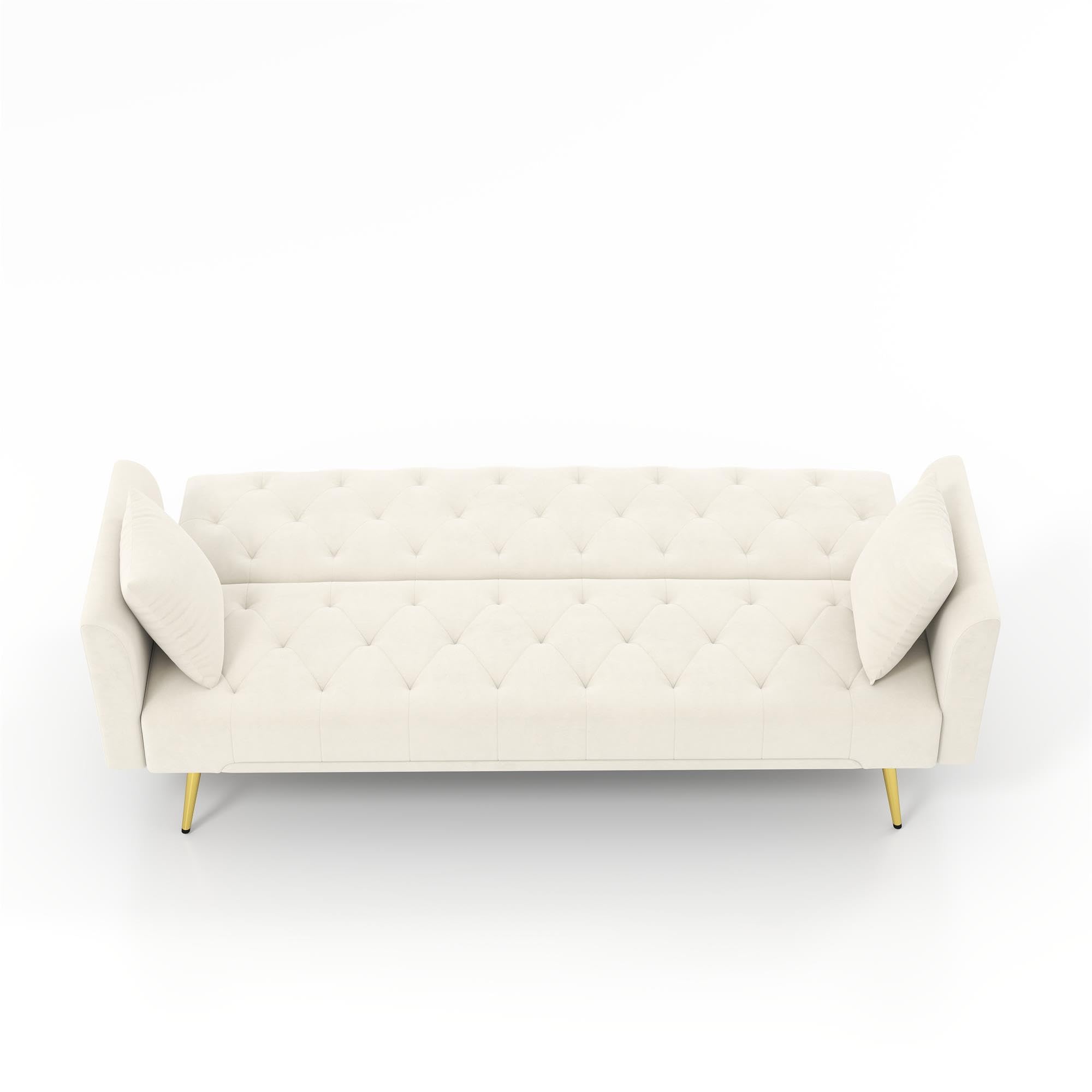 KEIKI 72" Futon Sofa Bed, 2-in-1 Loveseat, Velvet Upholstered Couches for Living Room, Sofa Sleeper for Small Space, Comfy Supportive Rest Space Elegant Modern Studio Design, Beige