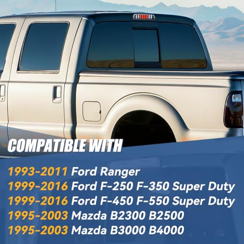 Image of Auto Dynasty LED Third Brake Light for 93-11 Ford Ranger F-250 Super Duty | Dual Row 3rd Brake Light for 93-11 Ranger F-250 F-350 F-450 F-550 Super Duty, High Mount Stop Light Cargo Lamp, Black Housing