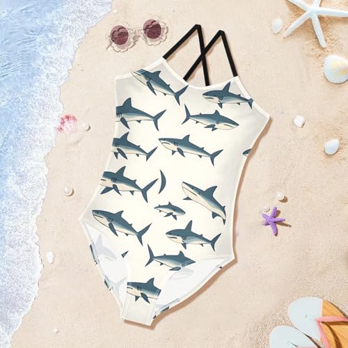 Sharks Girls One Piece Swimsuits Quick Dry Beach Swimwear Bathing Suit3