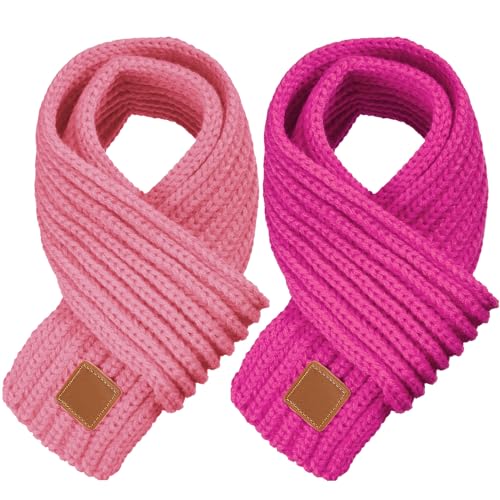 Zhanmai 2 Pcs Toddler Scarf Kids Warm Set Winter Knit Scarves Soft Neck Warmer for Boys Girls Children, Pink, Rose, 43 x 3.5 inch/ 110 x 3.54 cm