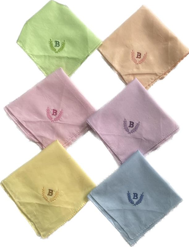 Image of ANTONIA Personalized Cotton Women's Handkerchiefs with Embroidered Initials, Assorted Colours (33 cm x 33 cm)