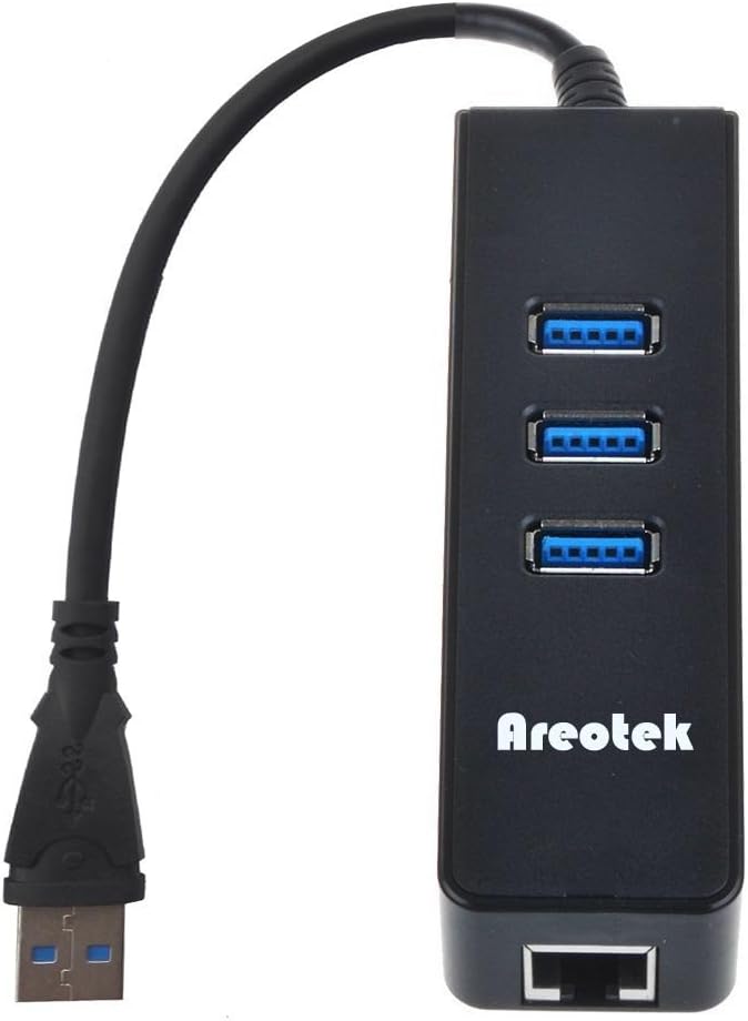 Areotek 3 Port USB3.0 Hub 10/100/1000 Gigabit Ethernet LAN Wired Network Adapter USB 3.0 to RJ45