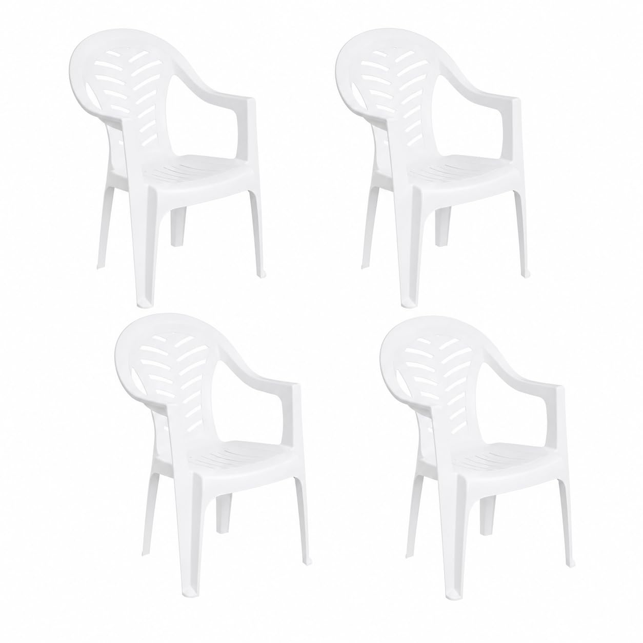 Pack 4 Sillas Jardín para Exterior de Plástico Apilable Blanca con Reposabrazos | para Jardín, Terraza, Playa y Camping | Silla Ergonómica de PVC, Cómoda y Resistente