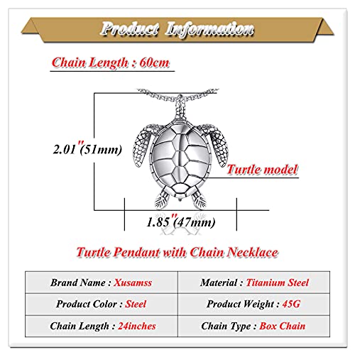 Xusamss Punk Rock Stainless Steel Turtle Tag Pendant Chain Necklace,24inches Box Chain2