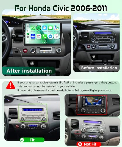 Image of [5GHz-WiFi /Android 15] for Honda Civic 2006-2011 Wireless Carplay Android Car Stereo Support Wireless Android Auto with GPS Navigation AHD Backup Camera FM RDS Radio Receiver EQ SWC 2G+64G