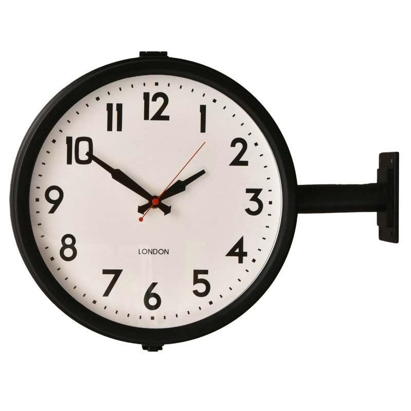 Horloge murale double face en métal, horloge rétro à suspendre avec cadre noir, silencieuse, facile à lire, design antique pour intérieur, extérieur, jardin, maison