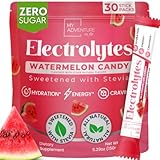 Zero Sugar Watermelon Candy Electrolytes Powder Packets (30 Pack) - All Natural Ingredients, Caffeine Free Energy for Refreshing Hydration - Vegan, Keto, Paleo Sugar Free Electrolytes Powder No Sugar