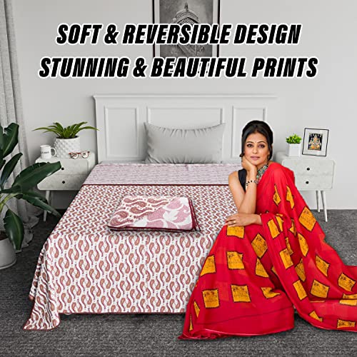 Image of Kuber Industries Blanket | Cotton Single Bed Dohar | Blanket for Home | Reversible AC Blanket for Travelling | Blanket for Summer | Blanket for Winters | Carry Print | Pink