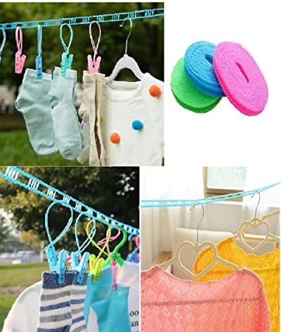 Eidyer Portable Clotheslines, 3Pcs 5M Washing Line Outdoor Windproof Portable Clothesline, Non-slip Elastic Nylon Laundry Rope Line for Indoor Outdoor Camping Travel Hanger