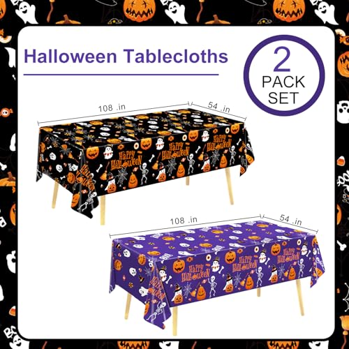 Image of QIYANPAX Halloween Disposable Plastic Tablecloth Halloween Party Decorations Supplies Rectangle Disposable Table Cover for Indoor Outdoor Party Decor, 2 Pack