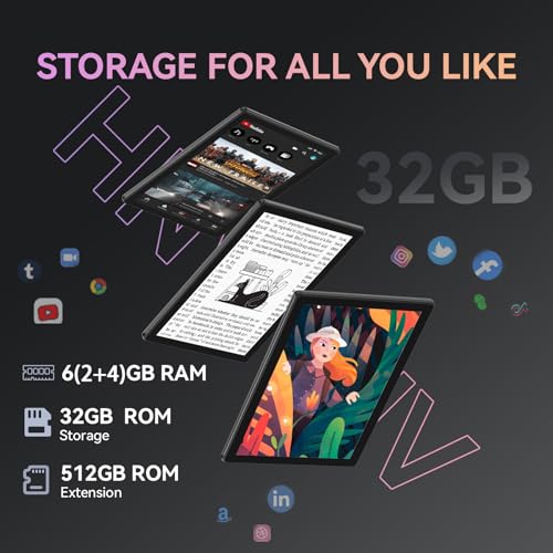 Image of HNVHNV Tablet 10 inch Android 13 Tablets, 6GB RAM 32GB ROM, Quad-Core Processor, 1280x800 LCD Touch Screen, WiFi, GMS, Dual Camera, Bluetooth, 6000mAh Battery (Black)