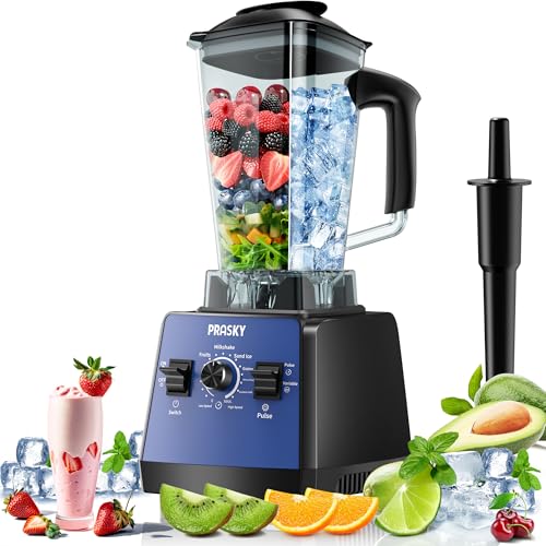 Image of Professional Blender, Smoothies Blenders, PRASKY Max.2400Watts /1000Watts Blender and Grinder Combo 25000RPM Powerful Kitchen Blenders 68oz BPA Free 2 Containers Countertop Blenders for Ice(Blue)