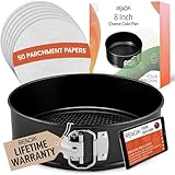 RFAQK Ultimate 8-inch Springform Cake Pan Set with Removable Bottom- Leakproof Non-stick Round Baking Pan with 50Pcs Parchment Papers Perfect for Cheesecakes, Sponge Cakes & More- Bonus E-Book!