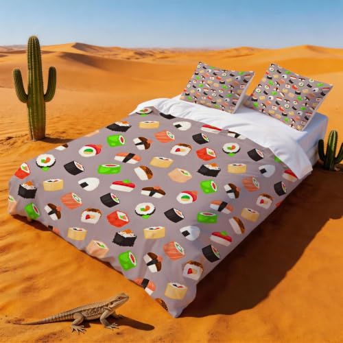Housse de couette 140x200 sushi parure de lit microfibre douce pour peau sensible - 3