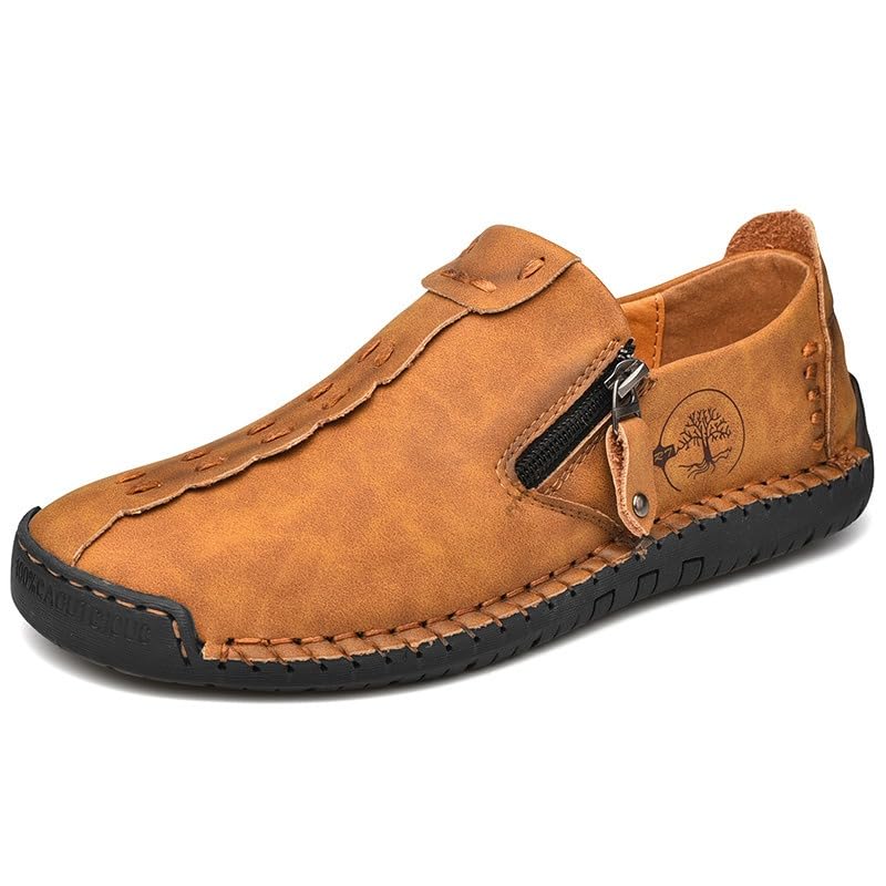 Men's Loafer Shoes with Side Zipper, Comfy Non-Slip Slip On Shoes, Men's Leather Shoes, Breathable Comfortable Casual Shoes