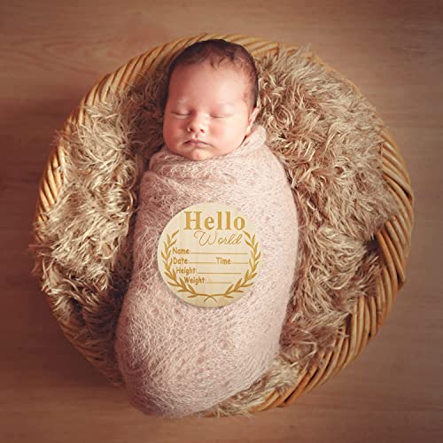 Lustrioustoy Wooden Baby Announcement Sign, Birth Announcement Sign, Hello World Newborn Sign, Baby Name Announcement Sign For Photo Prop Baby Shower Nursery Gift（Round） #TOP5