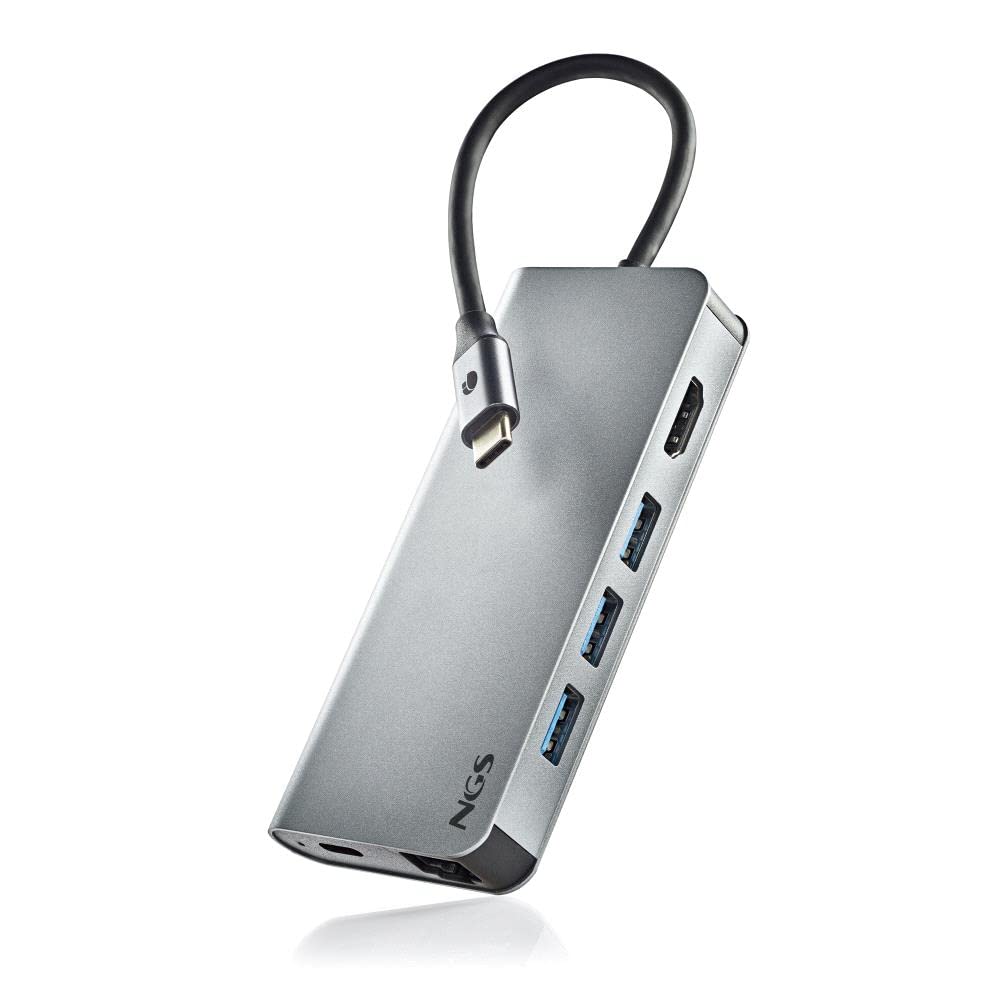 NGS WONDER DOCK 8-8 w 1, hub USB-C, adapter wieloportowy (USB 3.0, USB-C, z ładowaniem PD, HDMI, czytnikiem kart SD/TF oraz LAN - RJ45). Kompatybilny z urządzeniami z USB-C