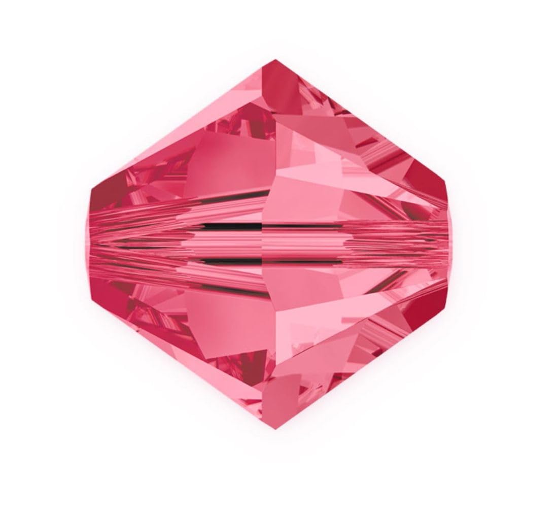 100pcs Authentic Preciosa 4mm (0.16 Inch) Small Faceted Bicone Crystal Loose Beads India Pink Compatible with Swarovski 5301/5328 for DIY Jewelry Making Pre-B454