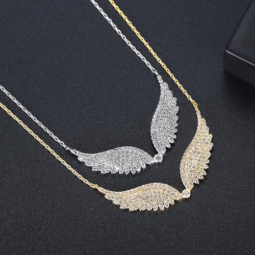 14K Gold Wing Pendant Necklace, Micro-Pave Moissanite Angel Wing Chain Jewelry for Women4