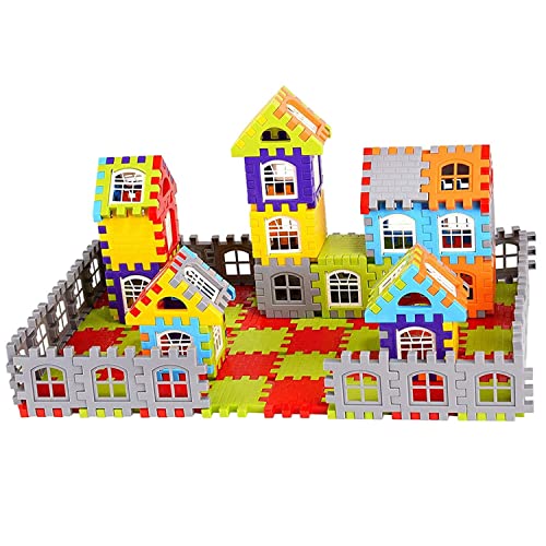 Image of Gambit Bulid Structures Interlocking Play Mat Building House Blocks Set (200 Pieces) Smart Activity Fun and Learning Train Blocks for Kids - Multi-Color