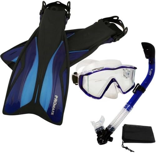 PROMATE Snorkeling Panoramic Mask Dry Snorkel Scuba Dive Fins Set