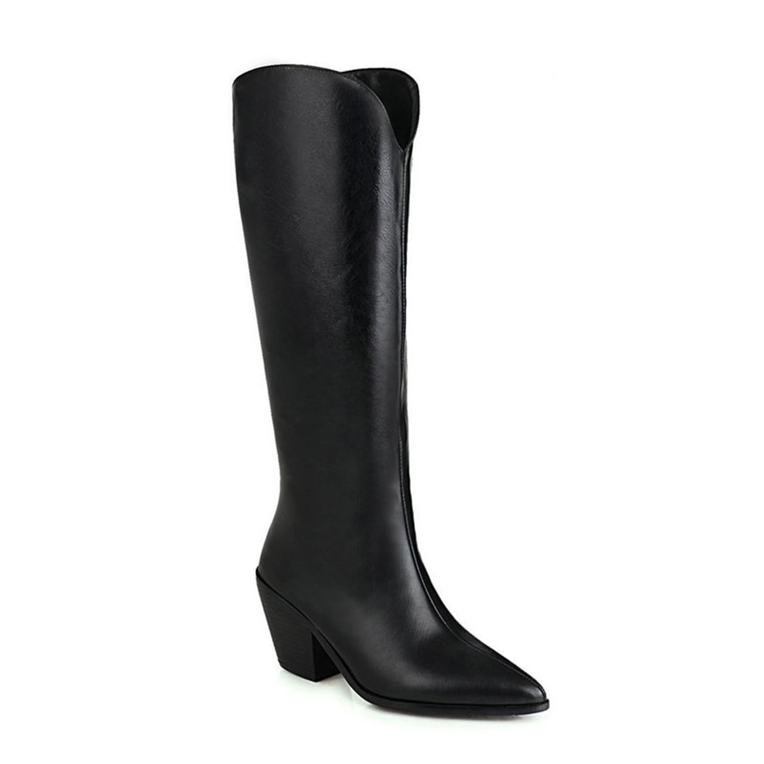 Kniehohe Damenstiefel mit Spitze Zehen Blockabsatz Langschaft Reitstiefel