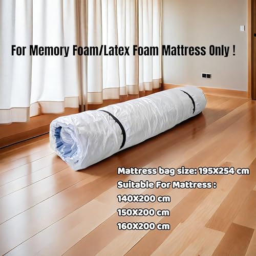 WORKKOOL Vakuum-Matratzentasche zum Umzug, vakuumversiegelte Beutel für Matratzenaufbewahrung, Schaumstoff-Matratzentasche mit Reißverschluss(für Matratze 140/160 * 200cm)