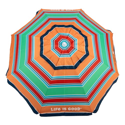 image for Life is Good 7' Beach Umbrella with Integrated Sand Anchor, Carry Bag,