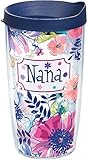 Tervis Blue Line Floral Nana Plastic Tumbler with Wrap and Navy Lid 16oz, Clear