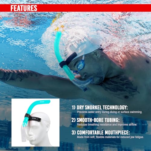 Image of AIRAVAT Front Snorkel Tuna,Dive Mask Easy-Breath Free Diving Snorkel for Snorkeling Scuba Diving Freediving Swimming (Cyan)