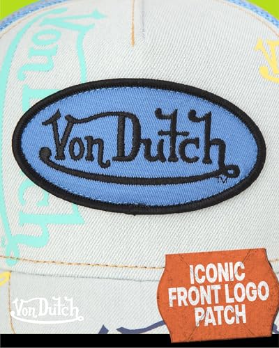 Image of Von Dutch Monogram Trucker Cap - Retro Snapback Cap for Men and Women - Adjustable Snap Fit Panel, Mesh Rear, Curved Bill