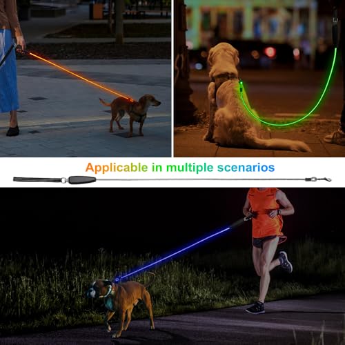Bpawser 1 Pack LED Dog Leash USB Rechargeable Colorful 5ft Glow-in-Dark Safety Leash with Steel Cable & Quick Clip for Small Medium Large Dogs (Colorful, 5 feet) by Bpawser - Image 6