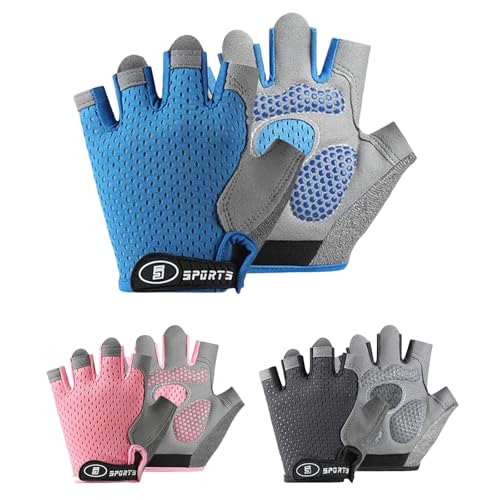 Mecmbj Guantes Bici Niño, Guantes Ciclismo Medio Dedo para Niños de 9 a 13 Años, Antideslizantes, Porosità, Adecuado para Ciclismo, Escalada, Patinaje sobre Hielo(Azul)