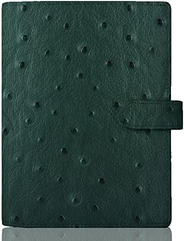 Genuine Leather a6 Planner Cover with Pen Loop Card Slots Zipper Pockets, Personal Organizer Cover, Compatible with Most A6 size Planners notebooks (Ostrich-Dark Green)