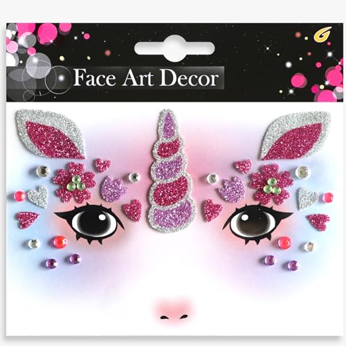 Gesichtstattoo,Face Art Sticker Einhorn,Einhorn Aufkleber Gesichtstattoo,Face Tattoo Aufkleber,Ablösbare Glitzer Gesicht Aufkleber,für...