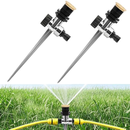 2pcs Gartensprenger, 360°Rasensprenger,Automatischer Sprinkler, Einstellbar Metall Erdspieß Garten Sprühregner,für Rasen Pflanzen Gemüse Blumen Garten