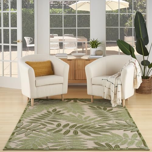 Nourison Home Aloha Ivory Green 5'3' x 7'5' Area Rug - Easy Clean, Non Shedding, Bed Room, Living...