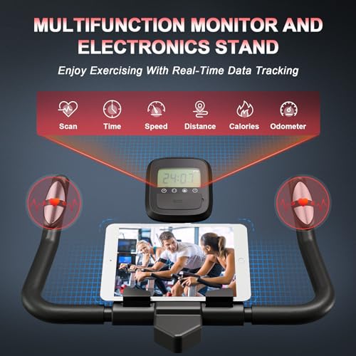 Exercise Bike, Dripex 2023 Upgrade [Super Silent Belt Drive] Indoor Stationary Bike with Tablet Holder, LCD Monitor for Home Bicycle Workout