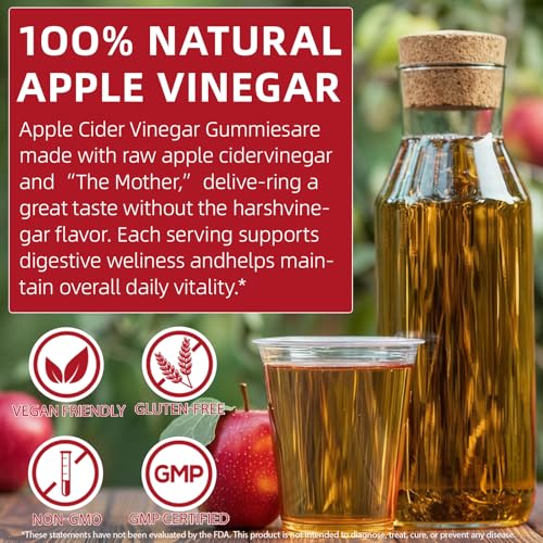 Apple Cider Vinegar Gummies 1500mg with “The Mother” – ACV Gummies with Vitamin B6, B12 & Folic Acid – Supports Digestion, Energy– Natural Apple Flavour – 90 Vegan Count - Image 4