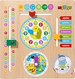  myToys ORIGINALS Kalenderuhr aus Holz, ca. 30 x 31 cm, lehrt Jahreszeit, Monat, Wochentag, Datum, Uhrzeit, Wetter, 12 Monatskarten, Lernspiel
