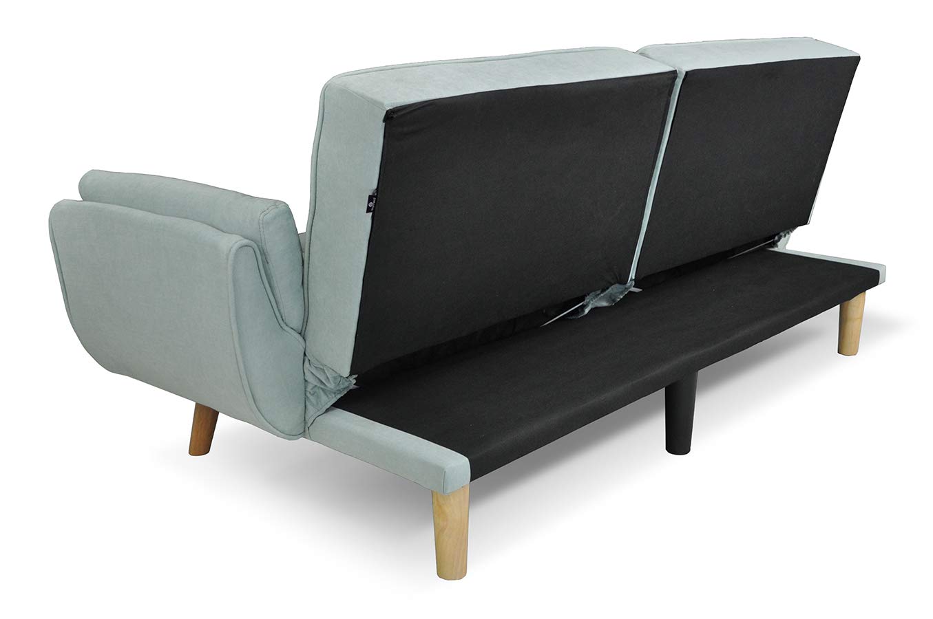 SAMIRA Divano Letto clic clac in Tessuto Verde Tiffany - Divano 3 posti mod. Ambra piede legno naturale