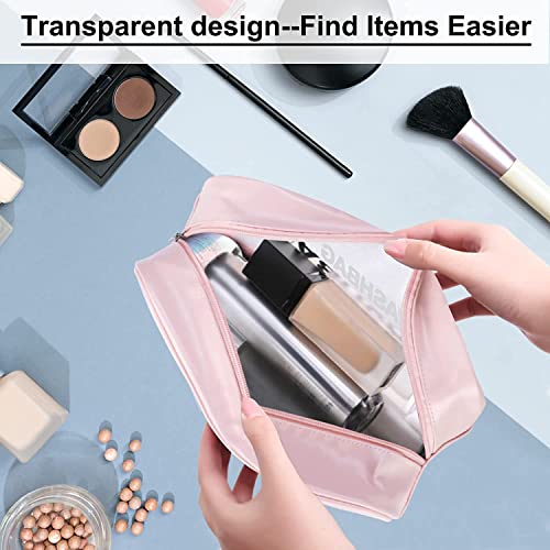 Image of KUKLAR Wash Bag Pouch for Travel Kit Toiletry Bag Cosmetic Bag Make Up Box for Brushes,Accessories with Handle,Large Capacity Translucent Waterproof Travel Storage Organizer Set of 1(Pink)