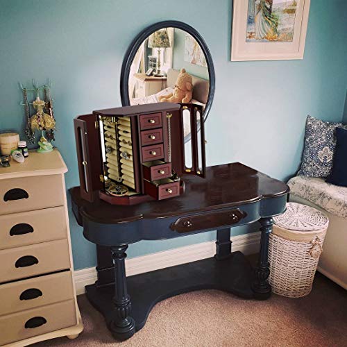 Rr Round Rich Design Jewelry Box - Made Of Solid Wood With Cabinet Type 5 Drawers Organizer And 2 Separated Open Doors On 2 Sides And Large Mirror Brown #TOP5