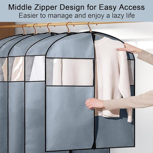 3 Pack Space Saving Hanging Garment Bag, Dustproof Clothes Storage for Down Coats & Winter Jackets, Protects Clothes from Wrinkles, Top Opening, Waterproof & Moistureproof3