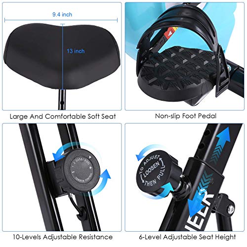 Profun Heimtrainer, faltbar, Fitnessrad, 10 Widerstandsstufen, magnetisch, breiter und komfortabler Sitz, Heimtrainer… – Bild 5