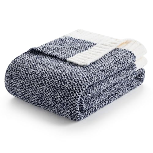 Weaveinbay Knitted Throw Blanket, Super Soft Warm Cozy Throw, Reversible Heather Blanket for Couch, Bed, Sofa, Haze Blue, 127x152CM