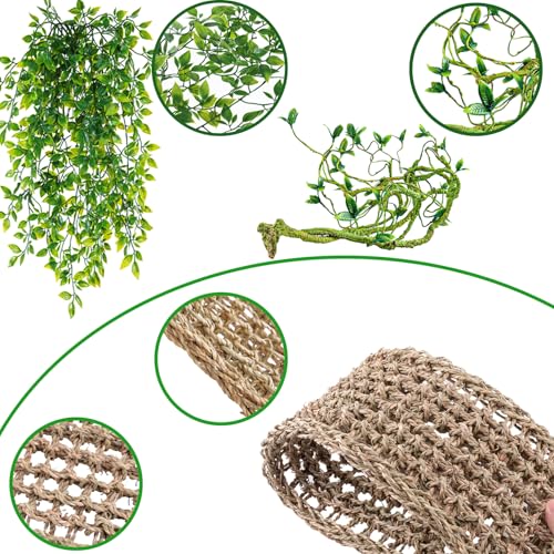 HERCOCCI Acessórios de tanque de dragão barbudo, terrário, plantas, videiras, répteis, espreguiçadei