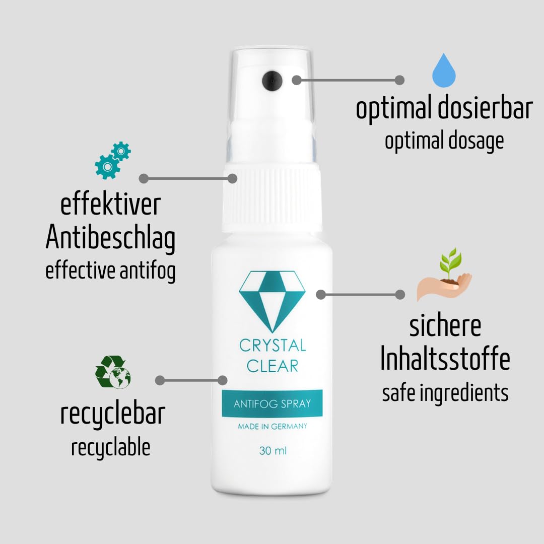 Crystal Clear® Swim Dive – skuteczny, zrównoważony spray przeciw zaparowaniu – Made in Germany – spray przeciw parowaniu – 30 ml – spray zapobiegający zaparowaniu do okularów do pływania i nurkowania
